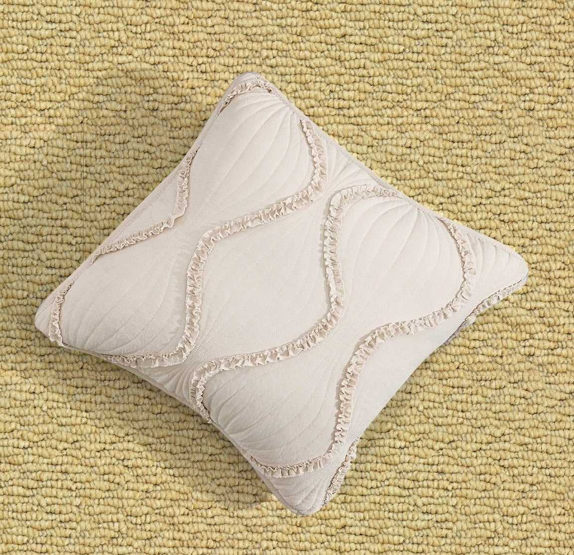 DaDa Bedding Set of 2 Charming Country Tufted Ivory Tan Ruffles Throw Pillow Covers - 18" x 18" (JHW873)