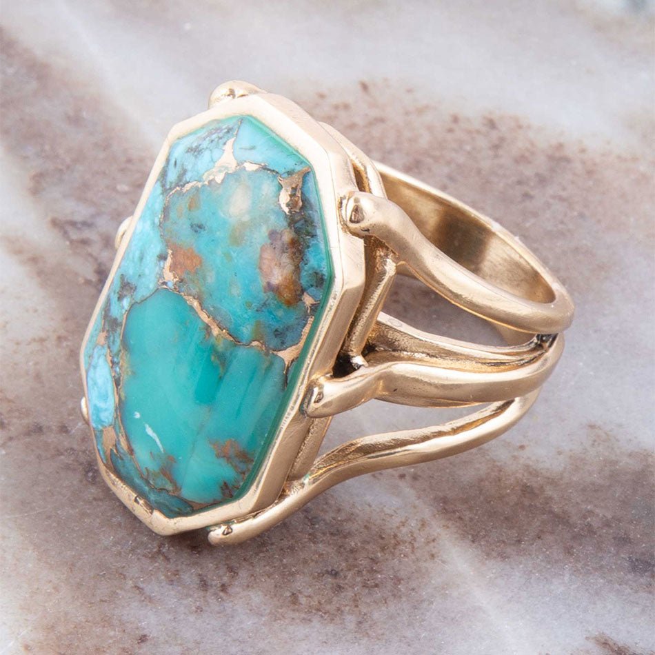 Dolce Blue Teal Turquoise Matrix and Golden Ring