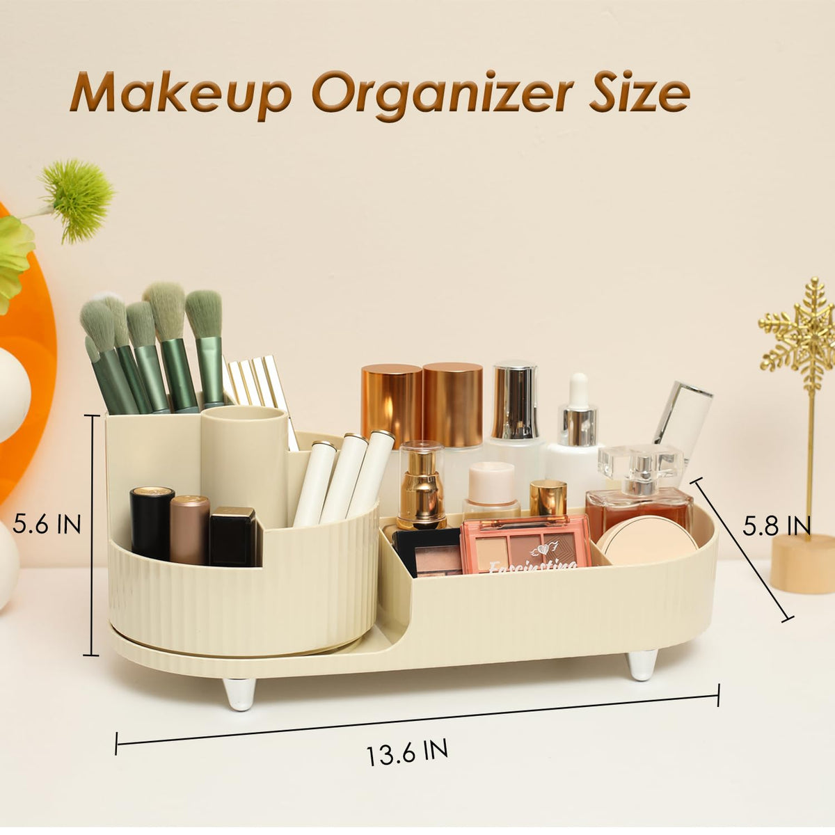 Makeup Organizer Countertop Rotating Makeup Organizer For Vanity Large Capacity Cosmetic Display Case With Makeup Brush Holder Cosmetic Organizer Countertop