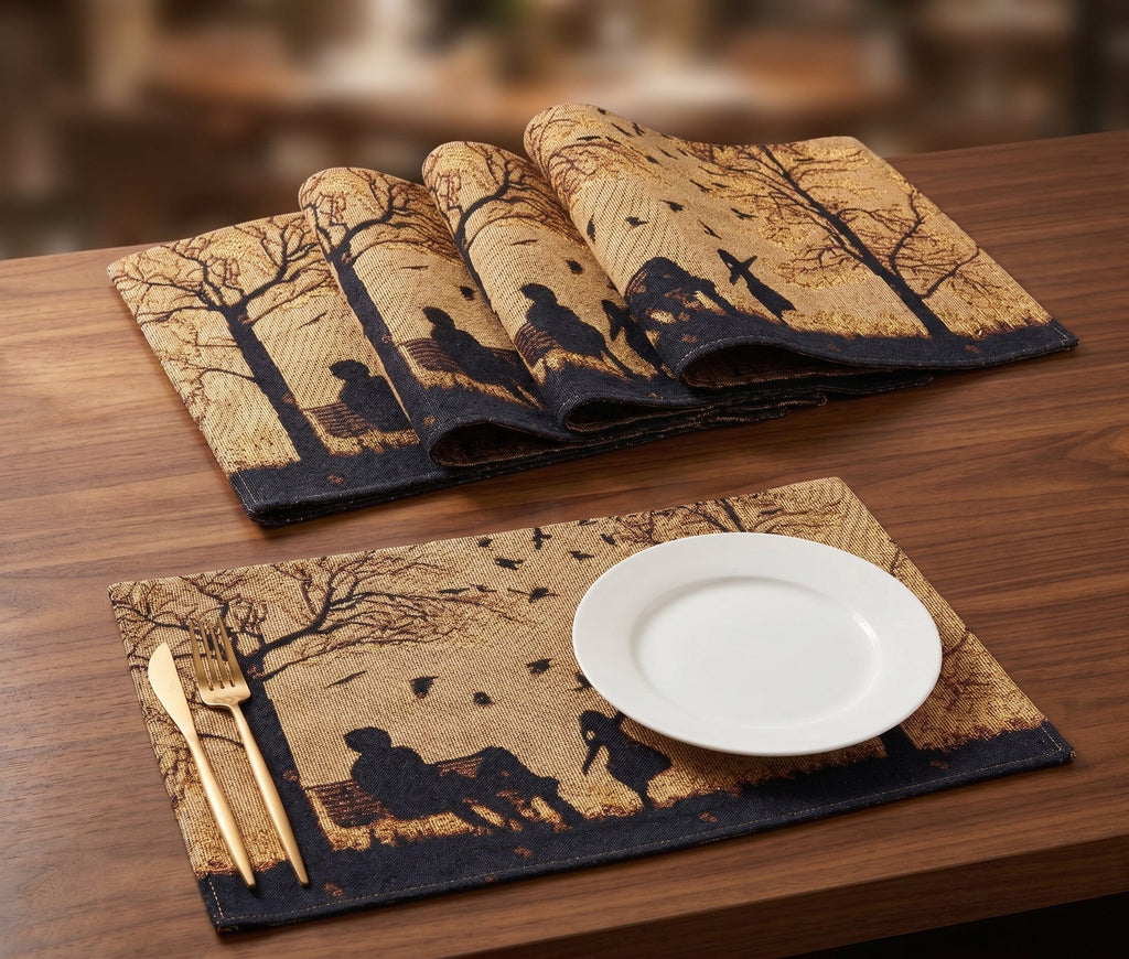 DaDalogy Bedding Set of 4 Pieces Autumn Birds Blessing Tapestry Dining Placemats 13” x 19” (Halloween)
