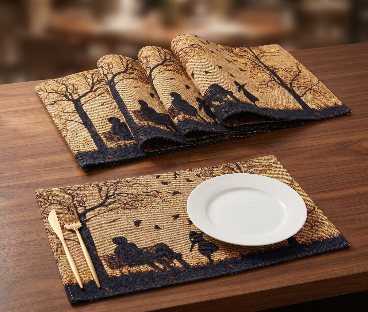 DaDalogy Bedding Set of 4 Pieces Autumn Birds Blessing Tapestry Dining Placemats 13” x 19” (Halloween)