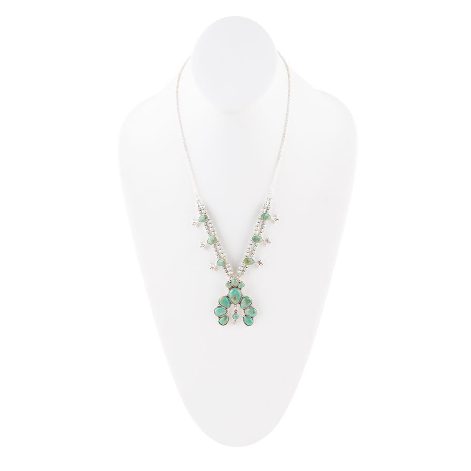 Squash Blossom Statement Blue Turquoise and Sterling Silver Necklace