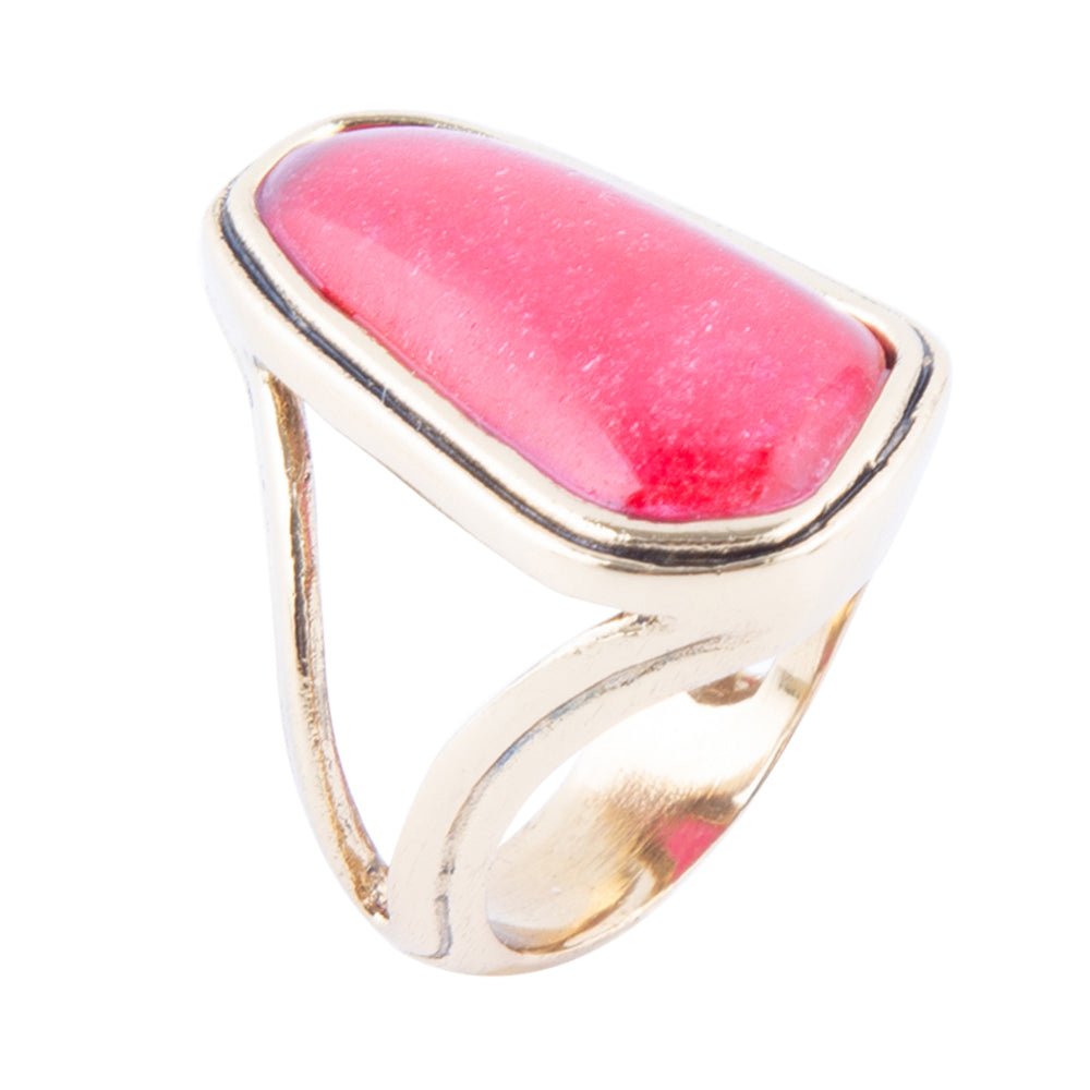 Pink Fuchsia Agate and Golden Abstract Ring