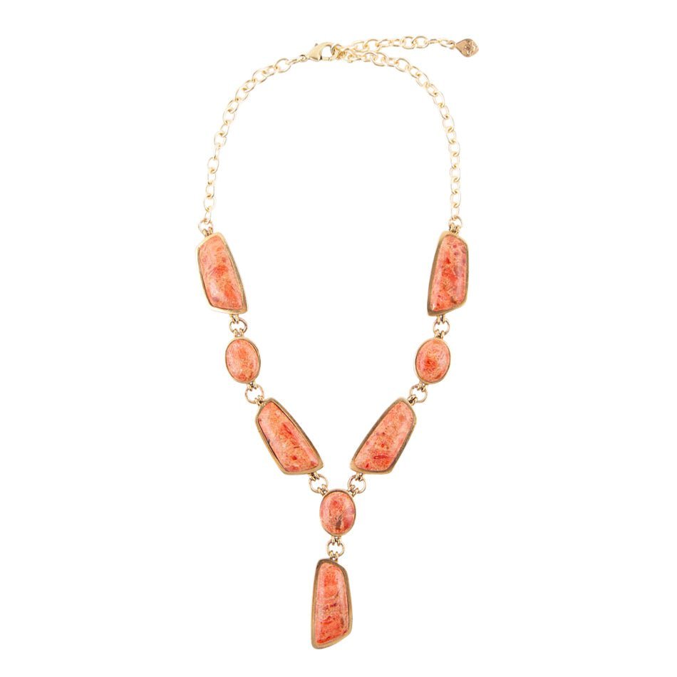 Genuine Orange Sponge Coral Golden Abstract Statement Necklace