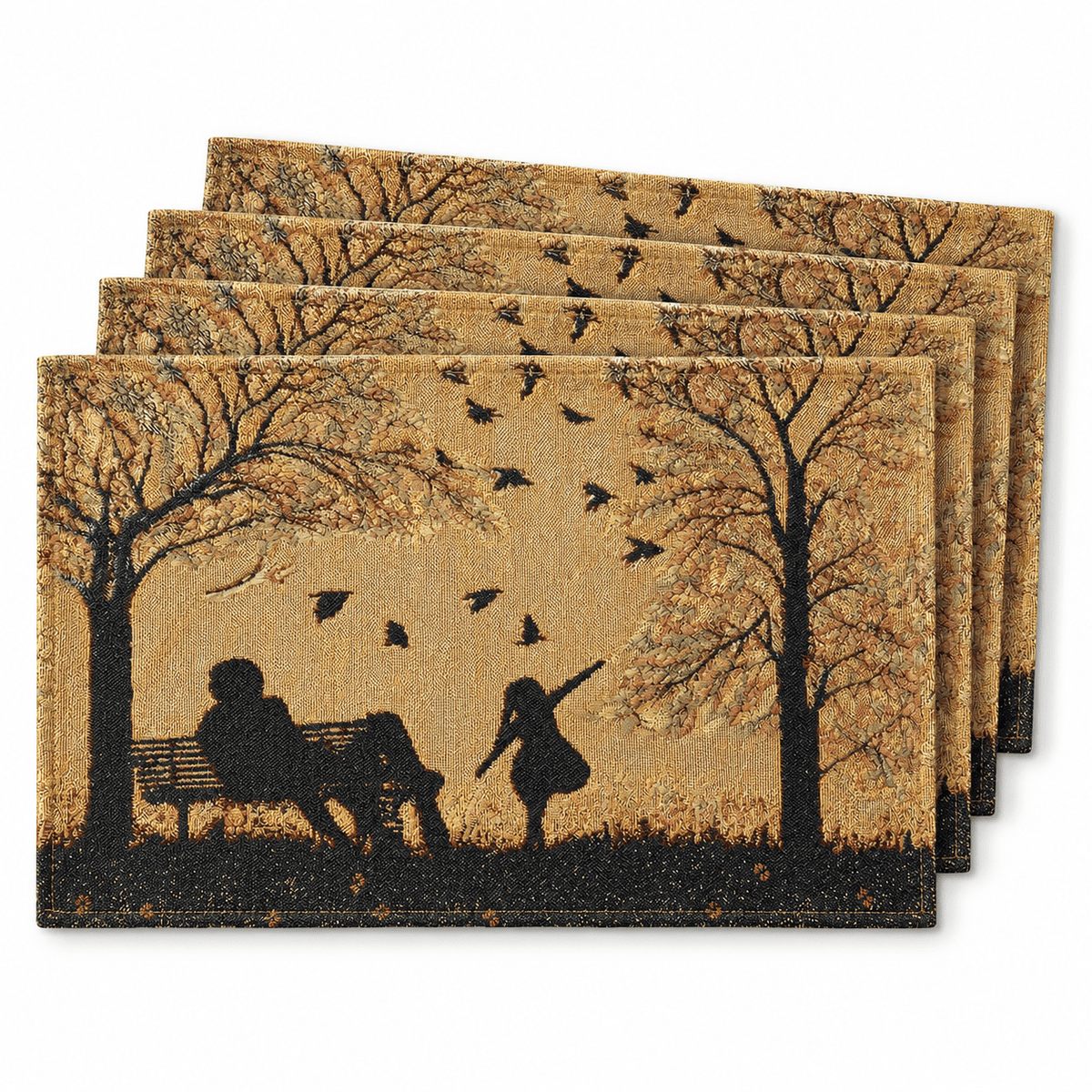 DaDalogy Bedding Set of 4 Pieces Autumn Birds Blessing Tapestry Dining Placemats 13” x 19” (Halloween)