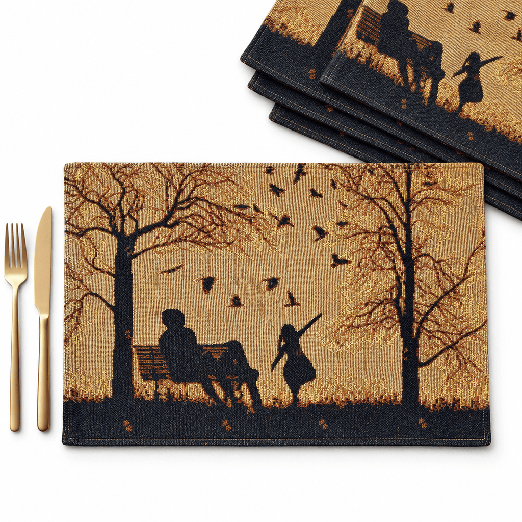DaDalogy Bedding Set of 4 Pieces Autumn Birds Blessing Tapestry Dining Placemats 13” x 19” (Halloween)