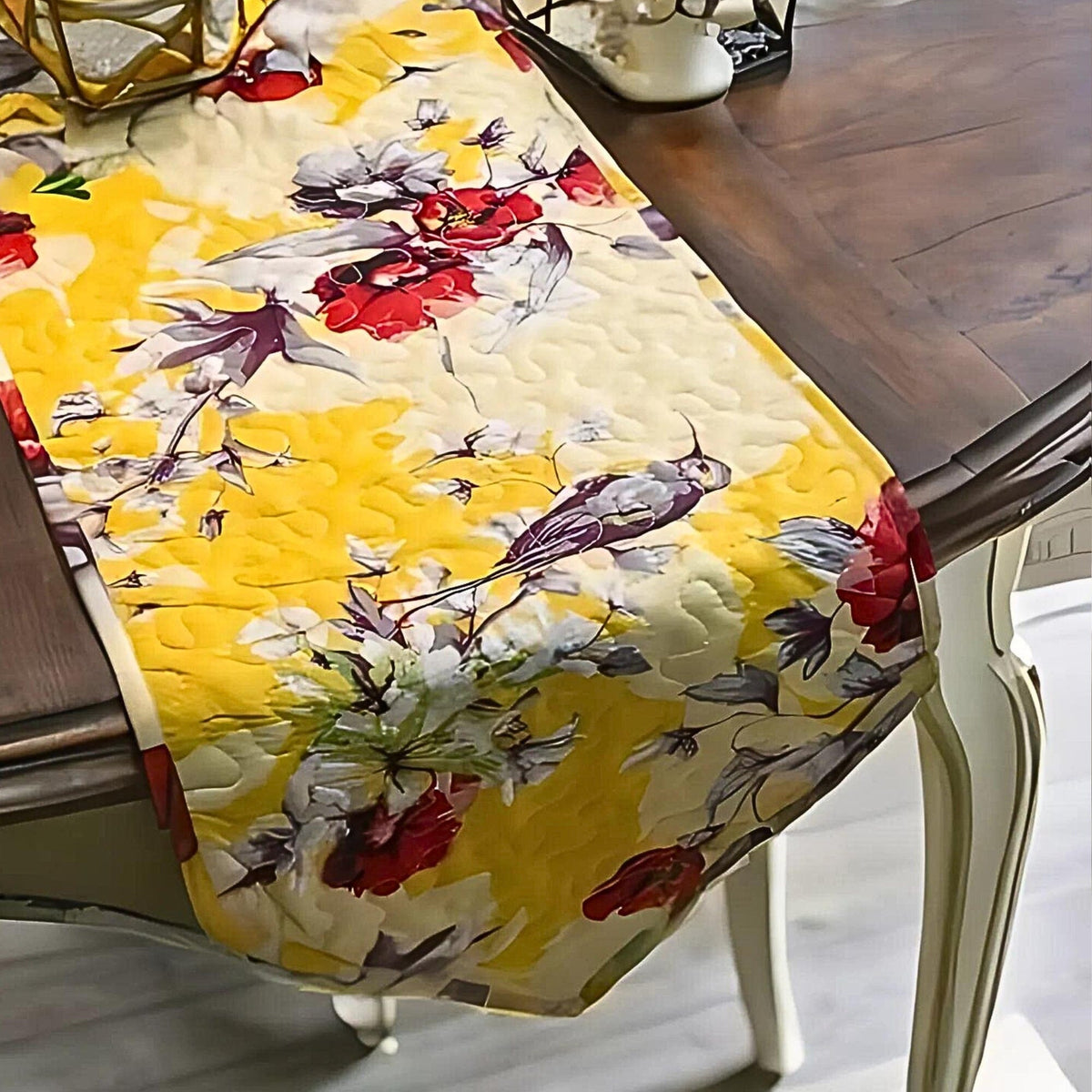 DaDalogy Bedding Sunshine Yellow Floral Vintage Hummingbirds Garden Table Runner (925)