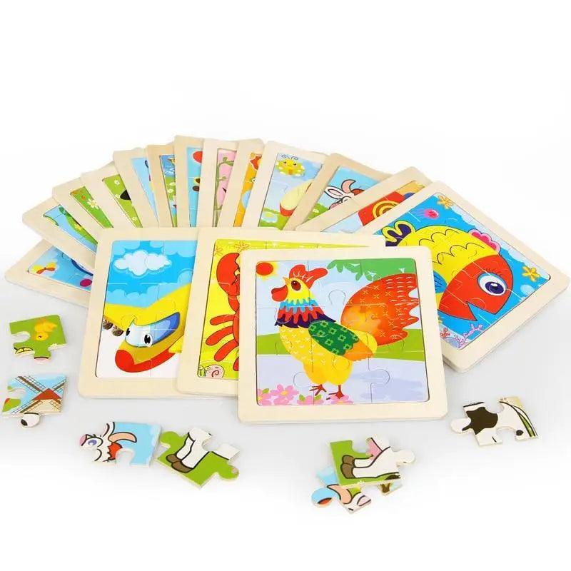 Intelligence Kids Toy Wooden 3D Puzzle Tangram for Children Baby Cartoon Animal , Traffic Puzzles Educational Learning Toys