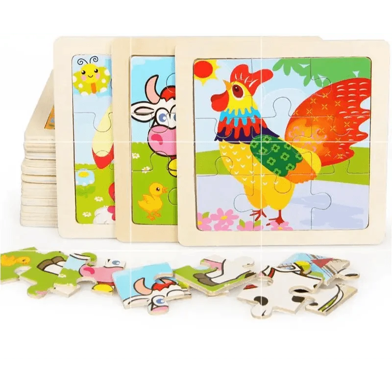 Intelligence Kids Toy Wooden 3D Puzzle Tangram for Children Baby Cartoon Animal , Traffic Puzzles Educational Learning Toys