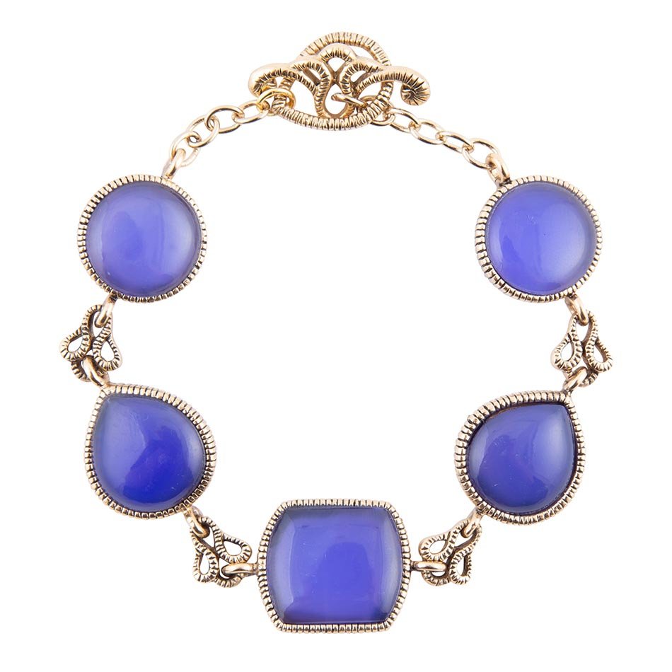 Lace Blue Agate Link Golden Bracelet