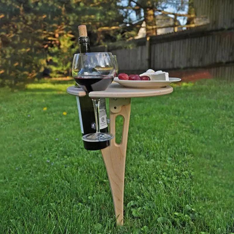 Modern Outdoor Portable Foldable Wood Wine Table With Round Desktop Mini Wooden Easy To Carry Rack Picnic Party Travel Tools Event Romantic Dinner Celebrations Outdoors