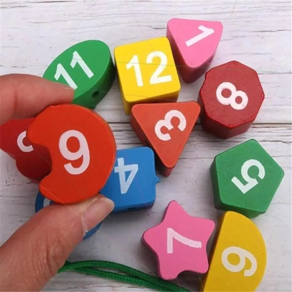Montessori Cartoon Animal Educational Wooden Beaded Geometry  Digital Clock Puzzles Matching Clock Toy For Children
