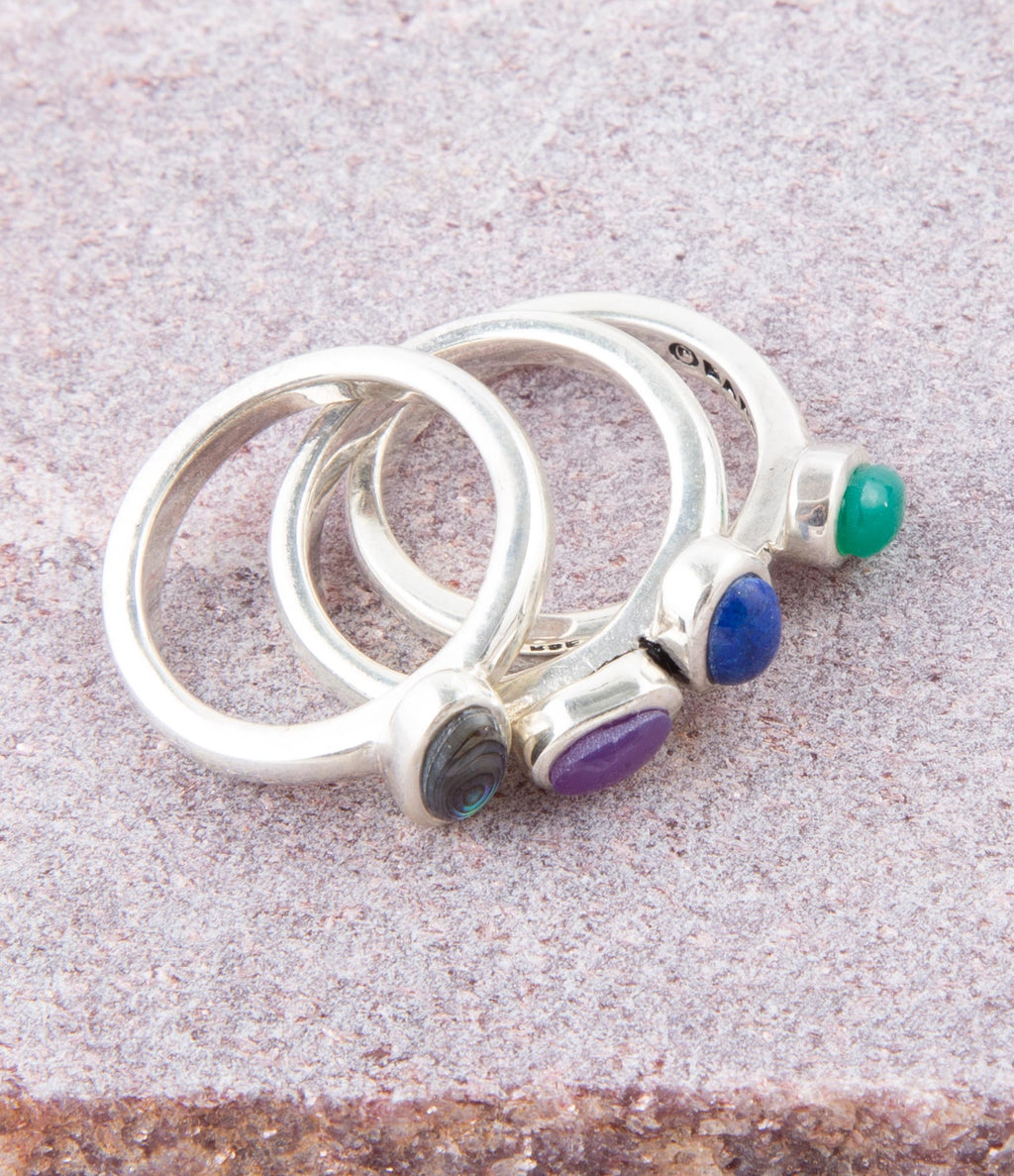 Peacock Colorful Multi-Stone and Sterling Silver Ring Set