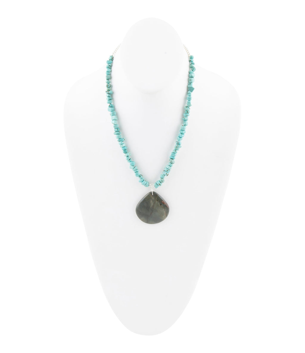 Pueblo Blue Turquoise Magnesite and Jasper Sterling Silver Necklace