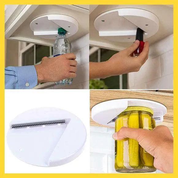 Quick Unique Design V-Shape Multi-function Lid Jar Opener Under Cabinet Professional Cans Fits Any Sizes Useful Kitchen Gadget