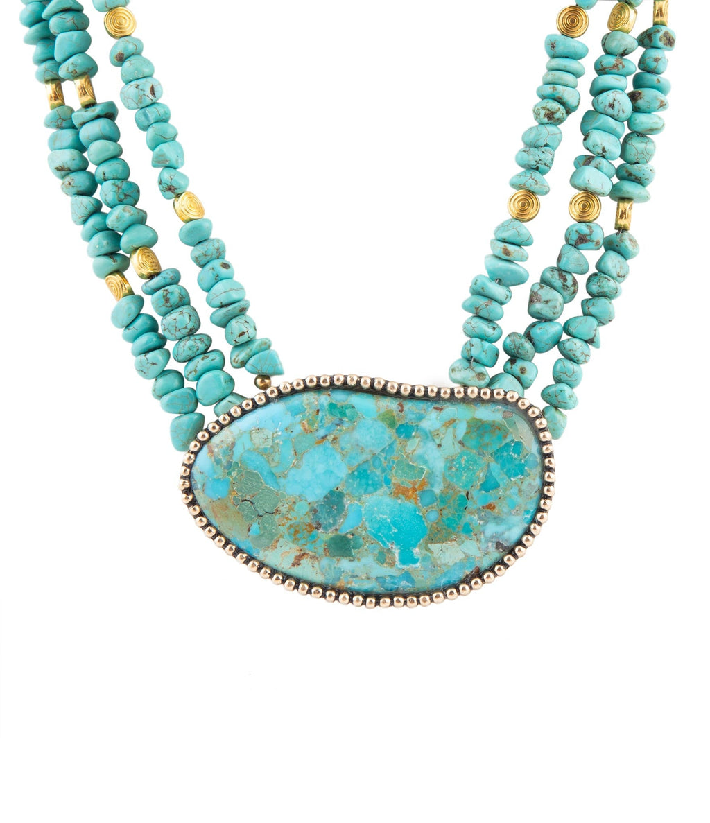 Refined Blue Turquoise Golden Statement Necklace