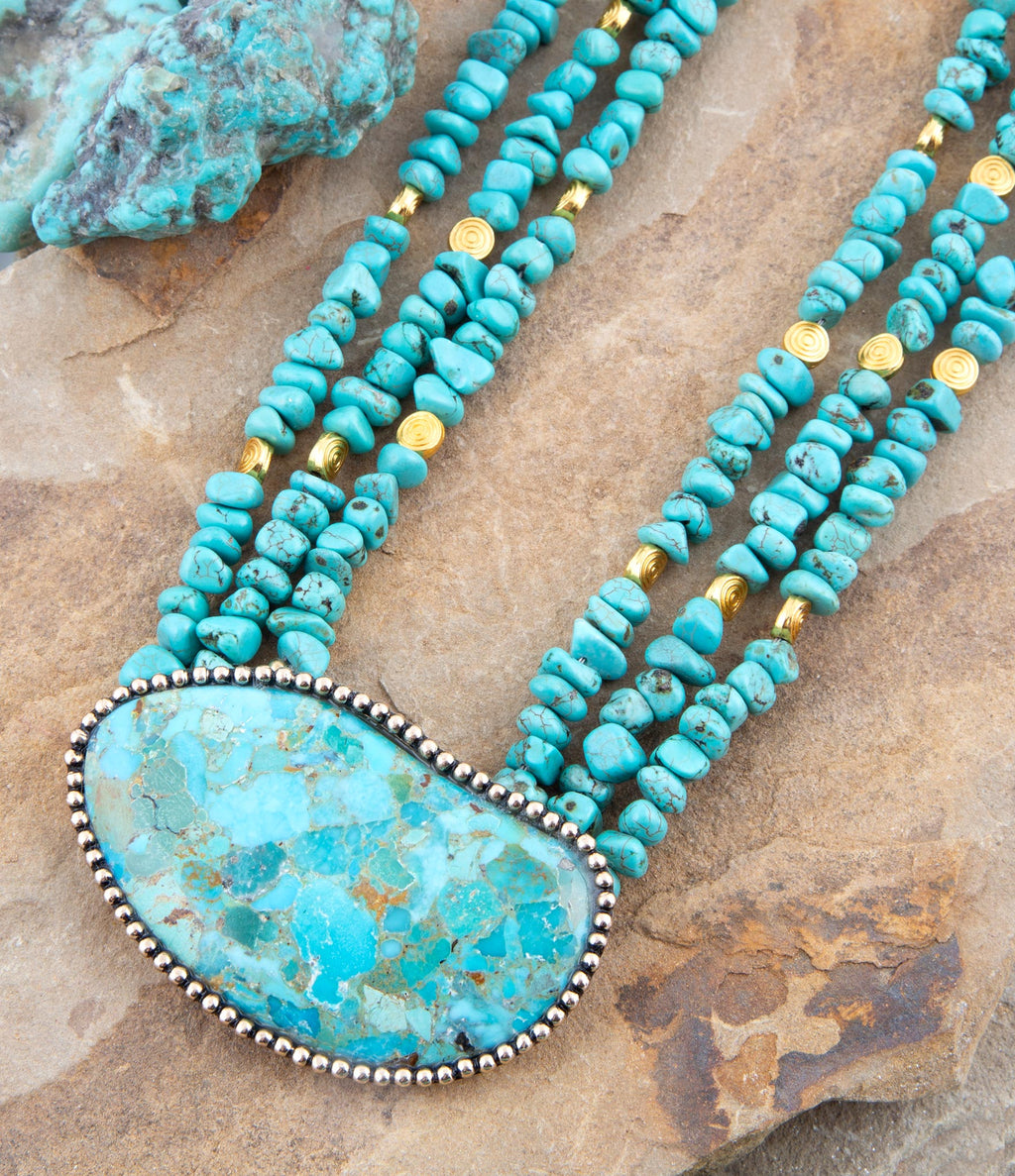 Refined Blue Turquoise Golden Statement Necklace