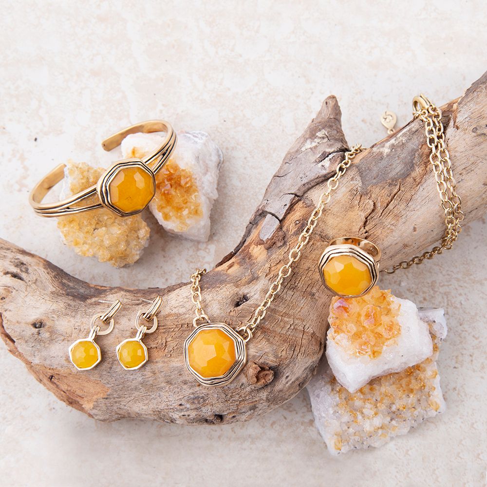 River Rocks Yellow Quartz Golden Statement Ring