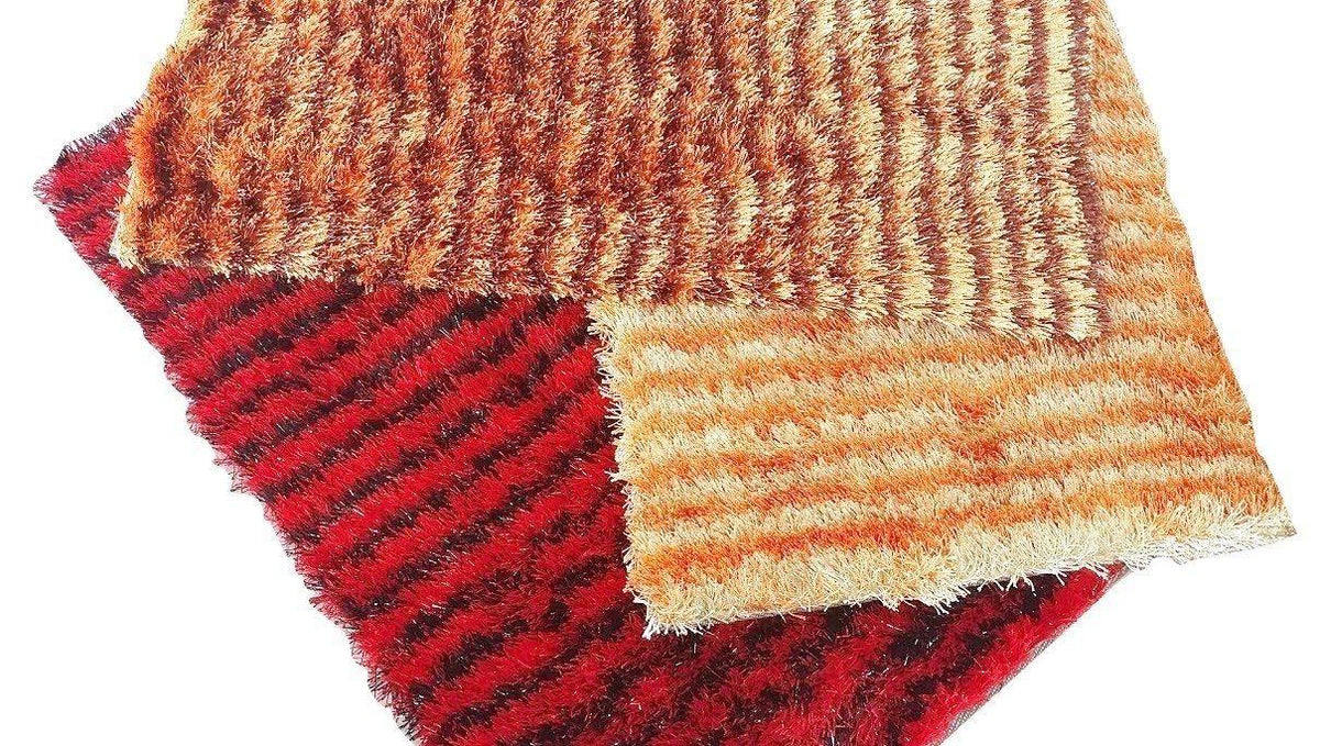 DaDa Bedding Shaggy Soft Rectangle Floor Door Mat Bath Carpet Rug - Striped Orange & Brown - 20" x 32",