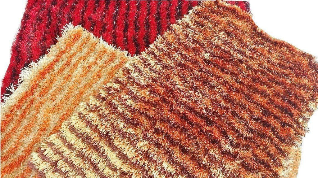 DaDa Bedding Shaggy Soft Rectangle Floor Door Mat Bath Carpet Rug - Striped Orange & Brown - 20" x 32",