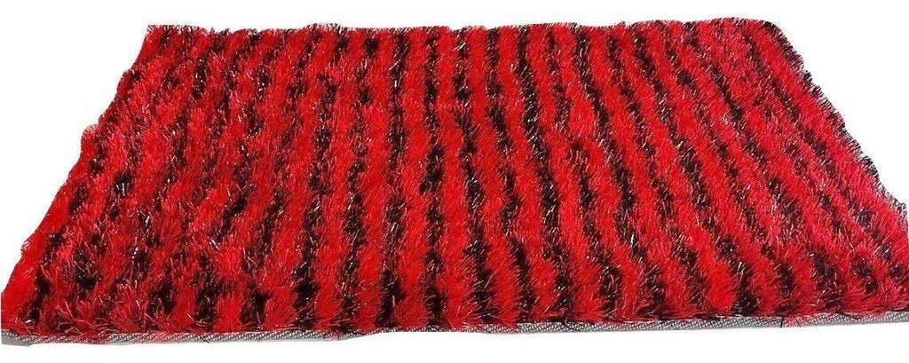 DaDa Bedding Shaggy Soft Rectangle Door Mat Bath Carpet Rug - 20" x 32", Striped Red & Black
