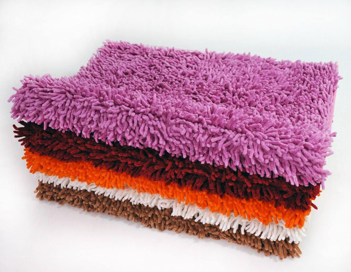DaDa Bedding Vanilla Ivory White Shaggy Soft Chenille Noodle Carpet Rug Bath Mat