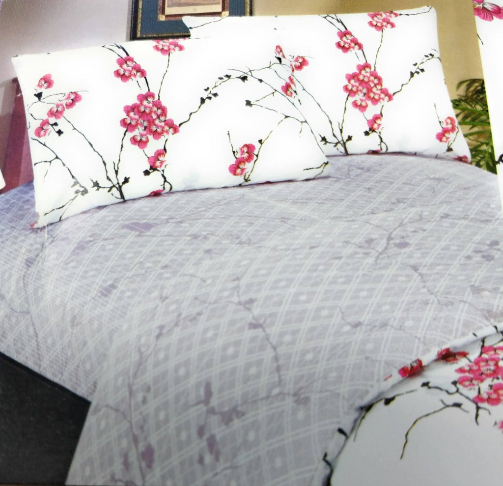 DaDa Bedding Floral Cherry Blossoms Red Purple Fitted Sheet & Pillow Cases Set (FTS8318)