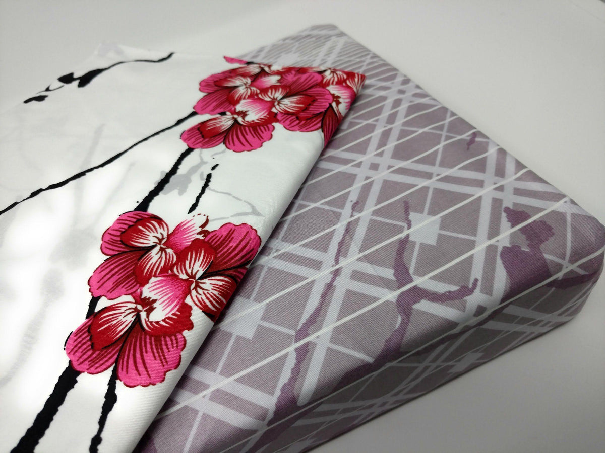 DaDa Bedding Floral Cherry Blossoms Red Purple Fitted Sheet & Pillow Cases Set (FTS8318)