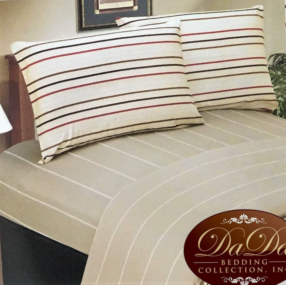 DaDa Bedding Multi-Color White Striped Flat Sheet & Pillow Cases Set (FS8293)