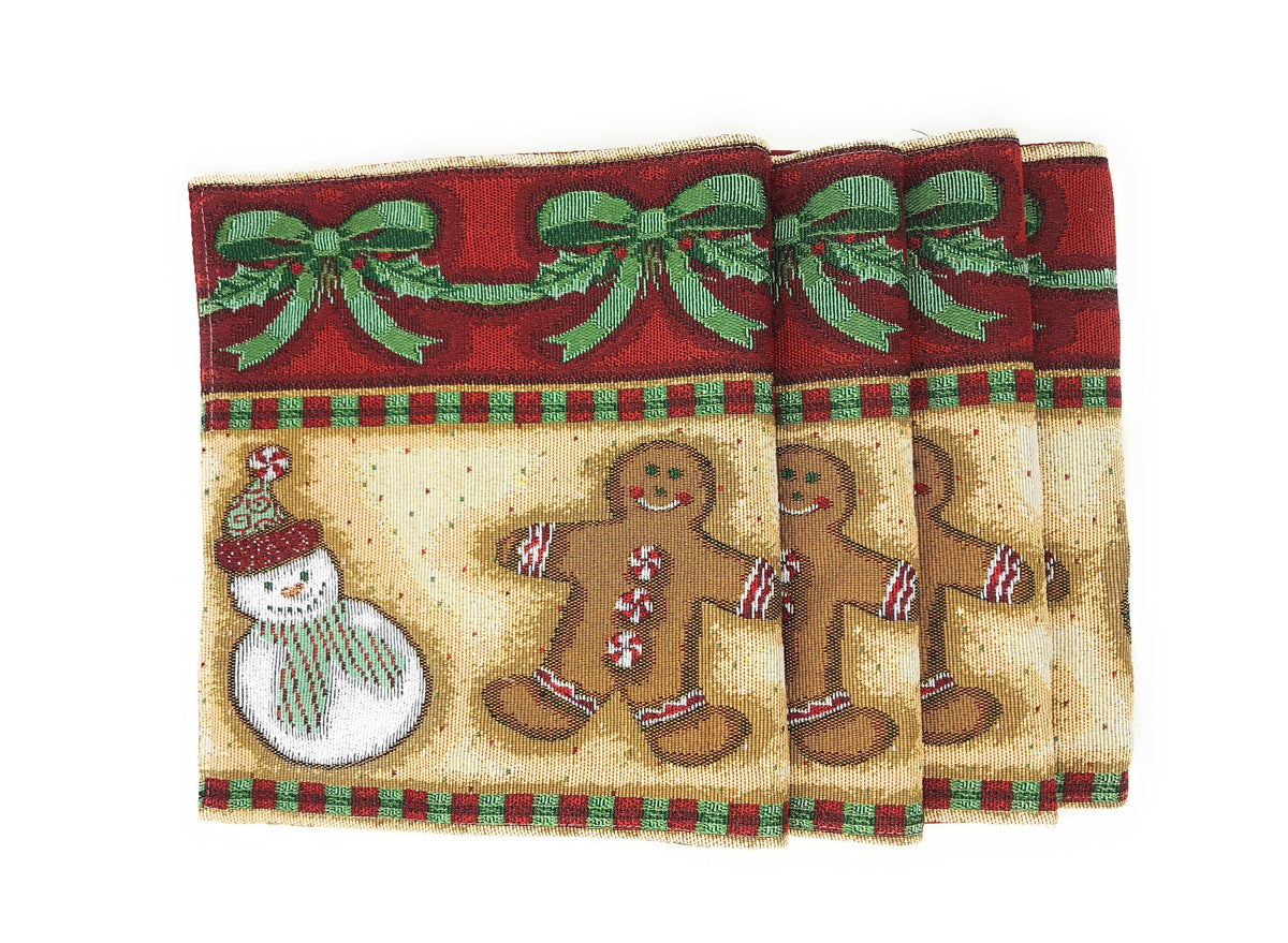 DaDa Bedding Set of 8 Pieces Gingerbread Sweets Holiday Table Tapestry - 4 Placemats, 2 Table Runners, 2 Throw Pillow Covers (12917)