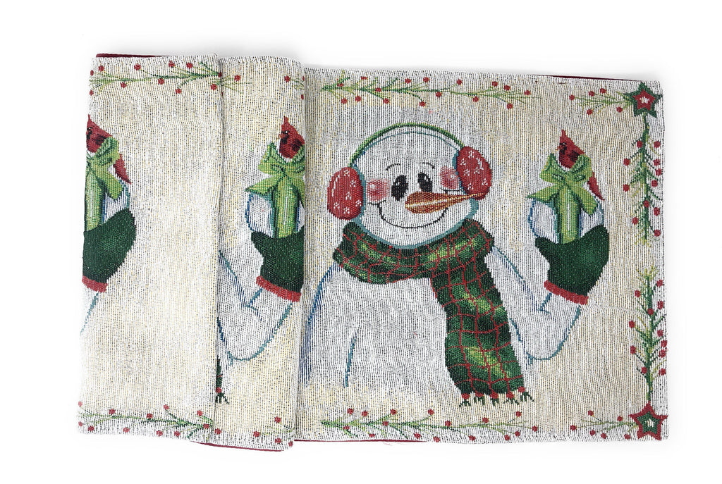 DaDa Bedding Set of 8 Pieces Magical Snowman Holiday Table Tapestry - 4 Placemats, 2 Table Runners, 2 Throw Pillow Covers (9733)