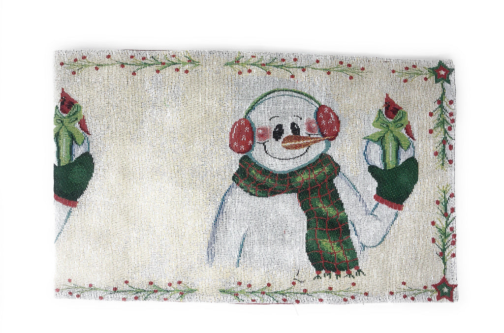 DaDa Bedding Set of 8 Pieces Magical Snowman Holiday Table Tapestry - 4 Placemats, 2 Table Runners, 2 Throw Pillow Covers (9733)