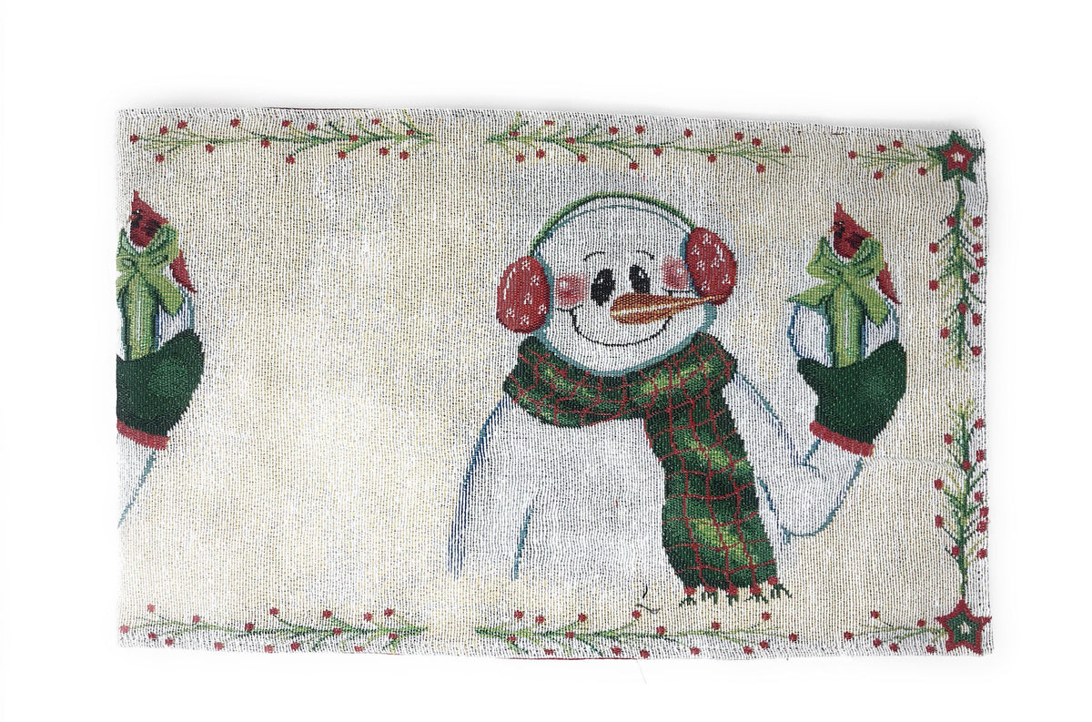 DaDa Bedding Set of 8 Pieces Magical Snowman Holiday Table Tapestry - 4 Placemats, 2 Table Runners, 2 Throw Pillow Covers (9733)