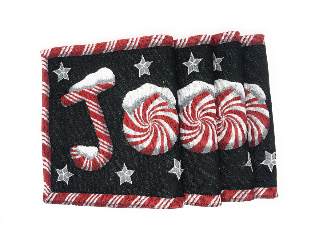 DaDa Bedding Set of 8 Pieces Peppermint Joy Holiday Table Tapestry - 4 Placemats, 2 Table Runners, 2 Throw Pillow Covers (12904)