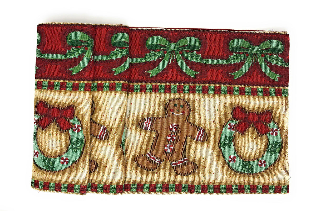 DaDa Bedding Gingerbread Snowman Holiday Woven Tapestry Dining Table Runner (12917)