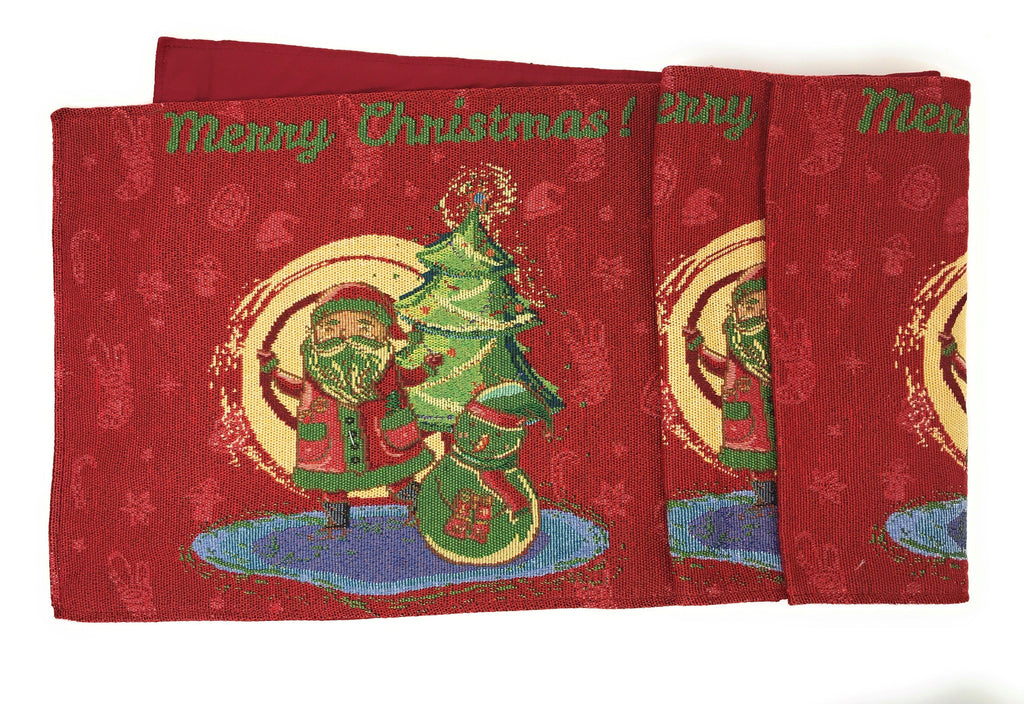 DaDa Bedding Red Santa Claus Christmas Tree Woven Tapestry Dining Table Runner (17615)