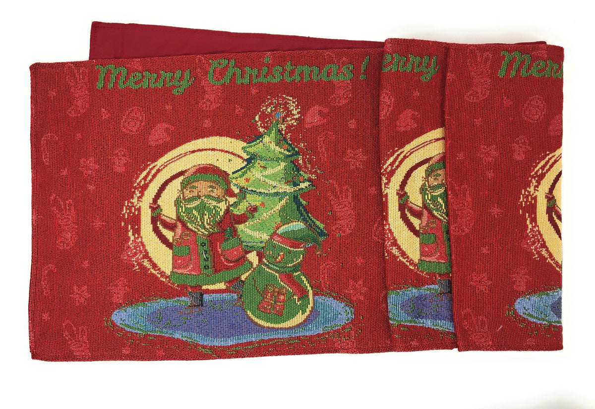 DaDa Bedding Red Santa Claus Christmas Tree Woven Tapestry Dining Table Runner (17615)