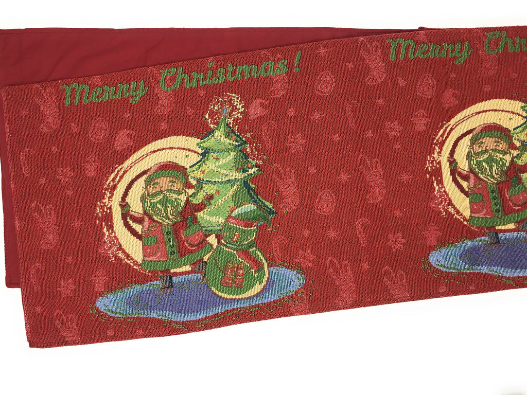 DaDa Bedding Red Santa Claus Christmas Tree Woven Tapestry Dining Table Runner (17615)