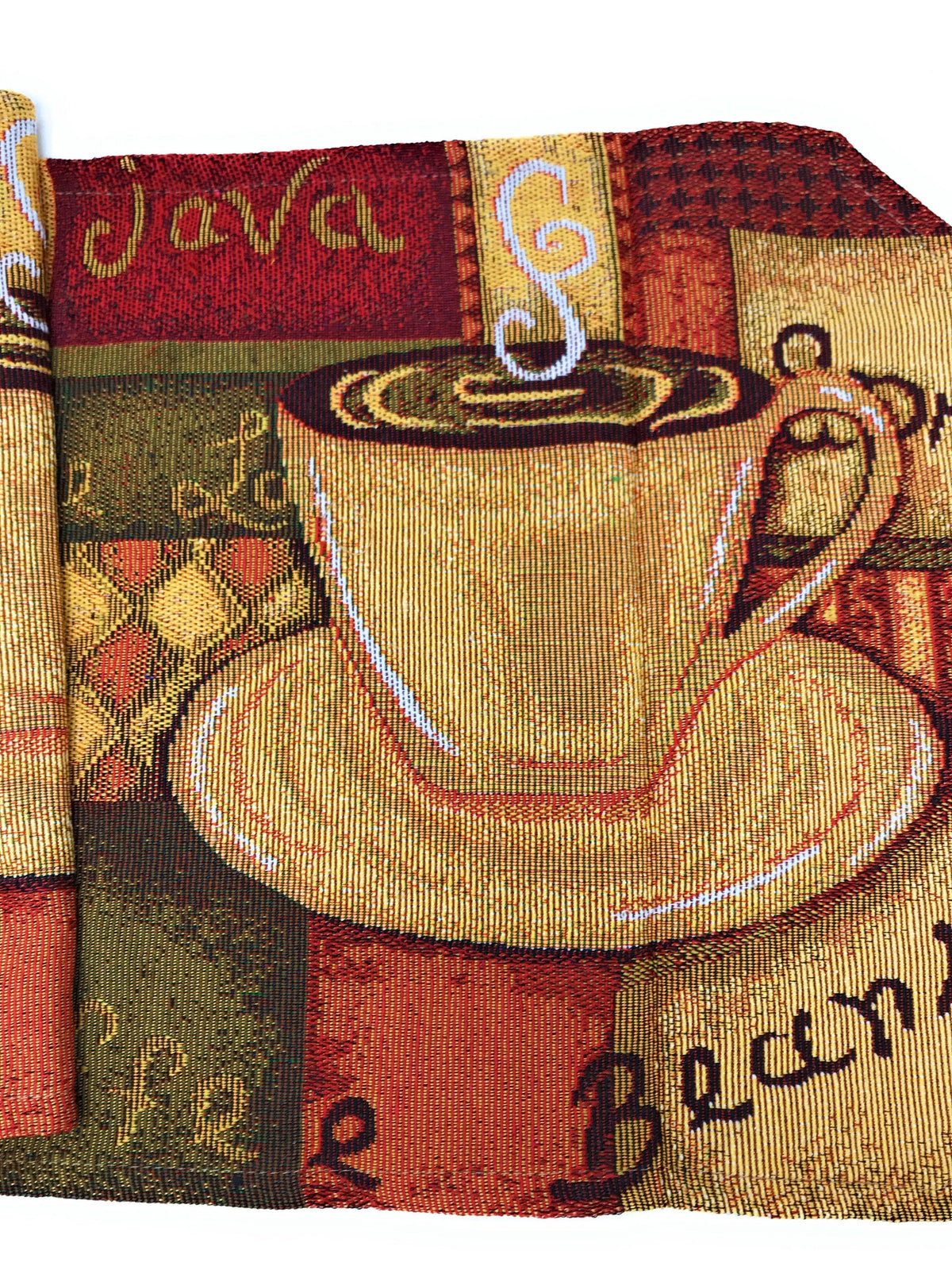DaDa Bedding Set of 3-Pieces - Smell of Coffee Café Cup Orange Brown Woven Tapestry Dining Table Runners (9912)