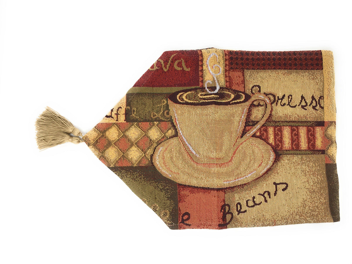 DaDa Bedding Set of 3-Pieces - Smell of Coffee Café Cup Orange Brown Woven Tapestry Dining Table Runners (9912)