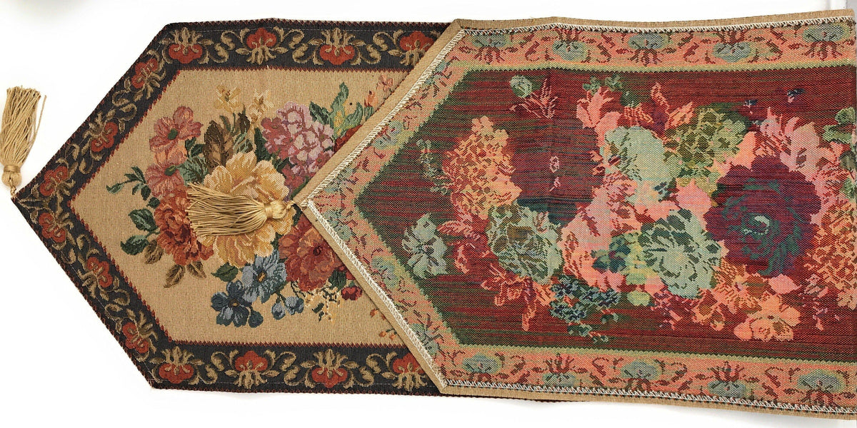 DaDa Bedding Set of 3-Pieces - Breath of Spring Floral Beige Woven Dining Tapestry Table Runners (3089)