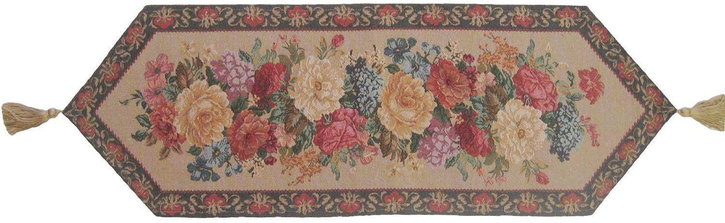 DaDa Bedding Breath of Spring Colorful Floral Beige Brown Tapestry Dining Table Runner (3089)
