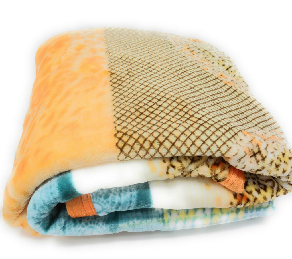 DaDa Bedding Papaya Beach Orange & Blue Reversible Soft Fleece Flannel Throw Blanket (XY9841)